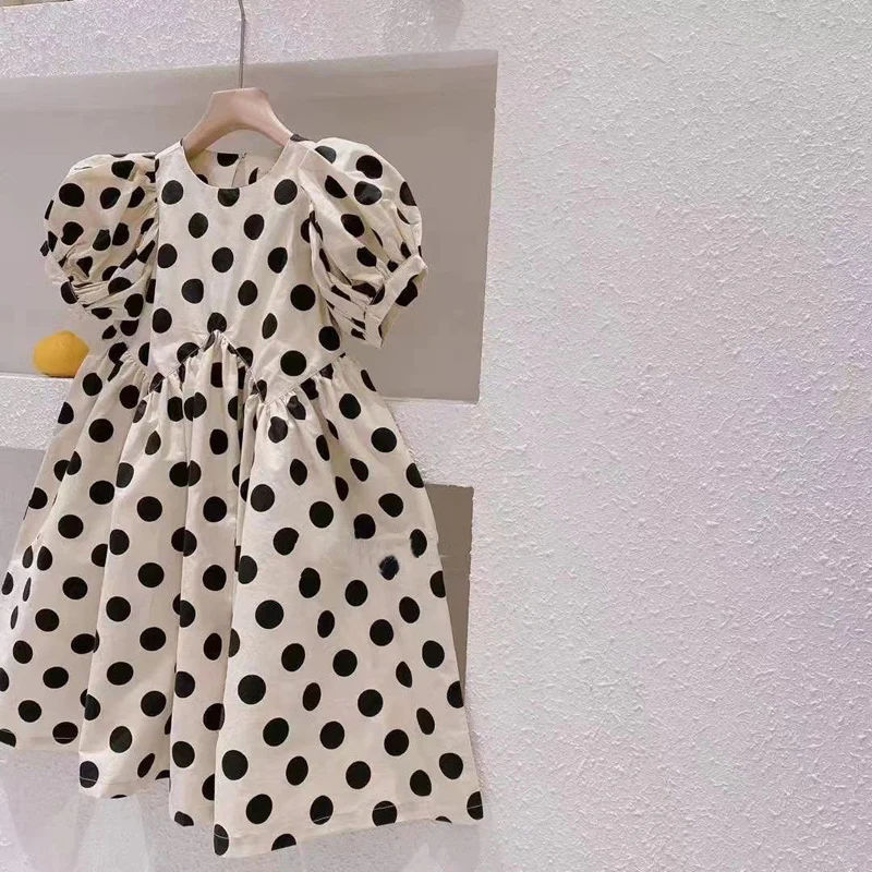 Children's Clothing 23 Summer Girls' Korean Fashion Big Polka Dot Puff Sleeve Dress Cotton Fashionable Princess Dress X6001 - Deanwangkt