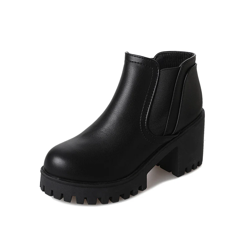 Size 41 Autumn and Winter British Martin Boots Low-Cut Chunky Heel High Heel Women's Ankle Boots round Toe Waterproof Platform Elastic Ankle Boots Wholesale - Deanwangkt