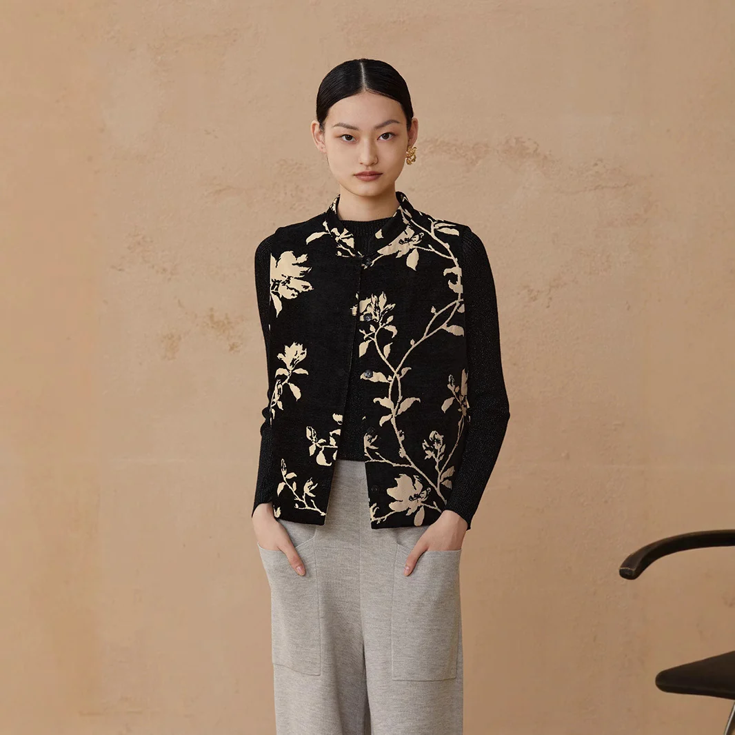 New Chinese vest, new jacquard stand-up collar to jade buckle vest for women, retro Chinese outer vest B0806 - Deanwangkt