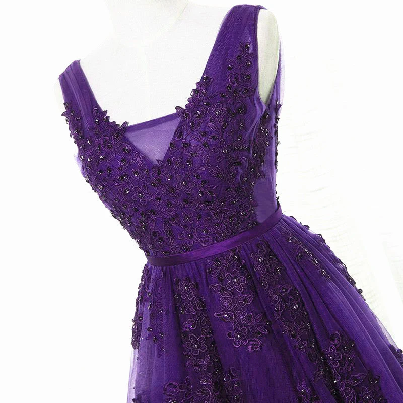 Solvbao Beautiful Purple Tulle A-line Party Dress, Long Bridesmaid Dress - Deanwangkt