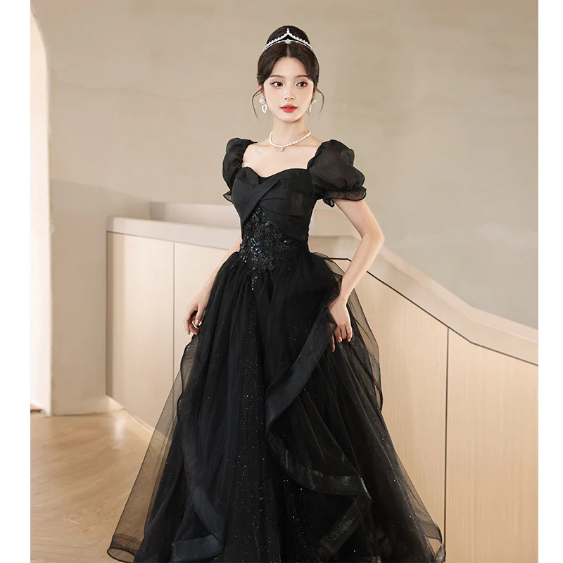 2025 Black evening dress skirt 2025 new banquet temperament high-end sense light luxury niche dinner host high-end  style - Deanwangkt