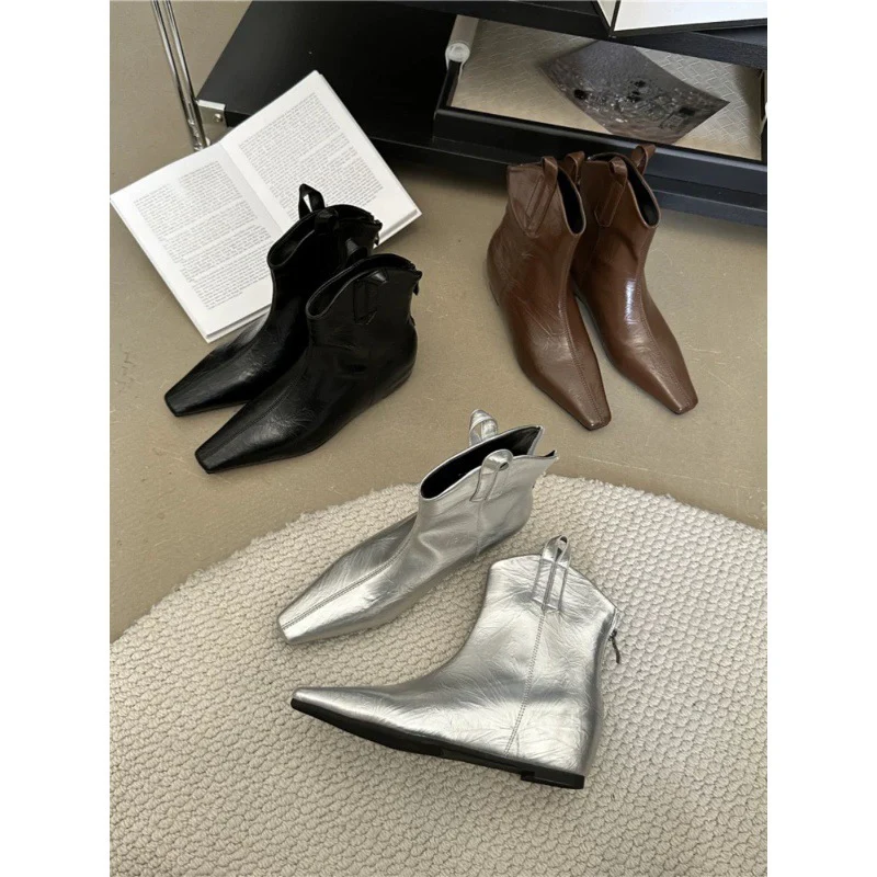 2025  Brown small height-increasing Martin boots women's inner height-increasing zipper short boots women's V-port short Chelsea boots - Deanwangkt