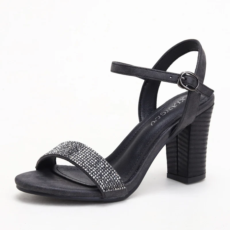 DEANWANGKT  Strap Sandals Women's Summer New Women's Shoes Women's Rhinestone Fairy Style Chunky Heel High Heels 420-1 - Deanwangkt