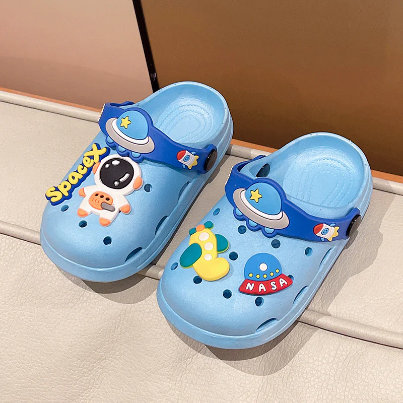 DEANWANGKT New Astronaut Children's Hole Shoes Summer Boys and Girls Baby Closed Toe Eva Sandals Two-Way Children's Sandals - Deanwangkt