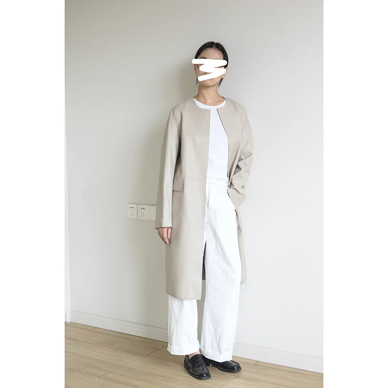 2023 autumn and winter new leather trench coat, European and American long women's sheepskin coat jacket wholesale Haining manufacturers - Deanwangkt