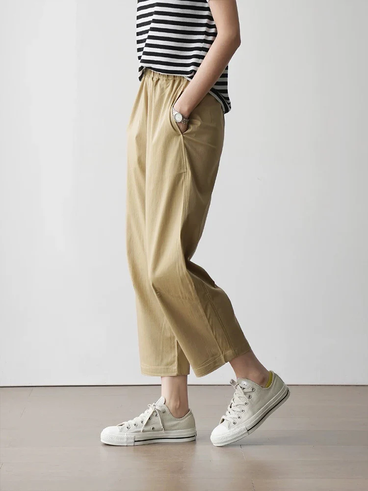 Siyuan high-end mulberry silk Modal elastic waist lightweight tapered casual pants women's cool straight nine-point pants 9077 - Deanwangkt