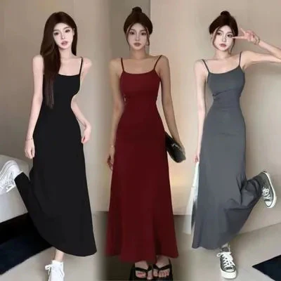 Hot Girl Elastic Sling Dress Women's Summer 2023 New Waist Slimming off-Shoulder Innerwear Bottoming Dress - Deanwangkt