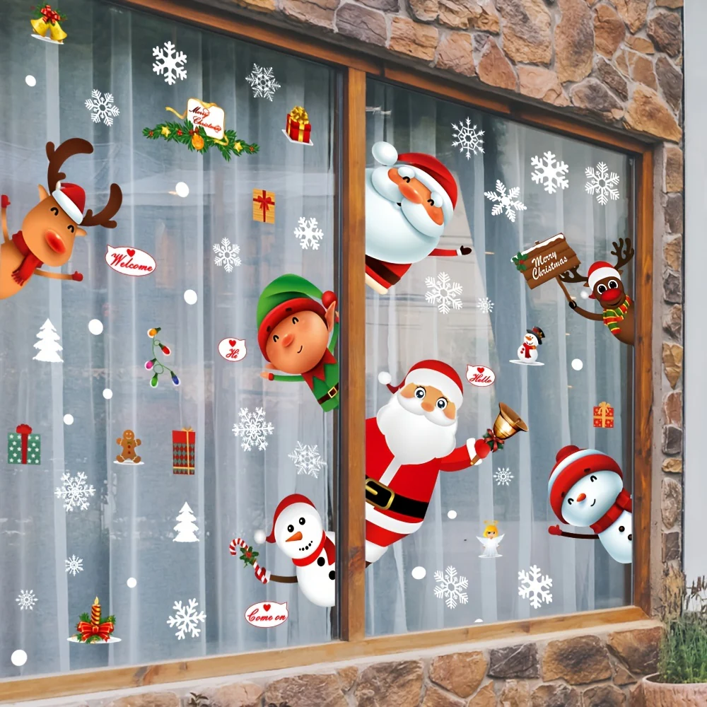 80pcs, Christmas Window Clings Stickers For Glass, Xmas Decals Decorations, Holiday Santa Claus Reindeer Decals For Party - Deanwangkt