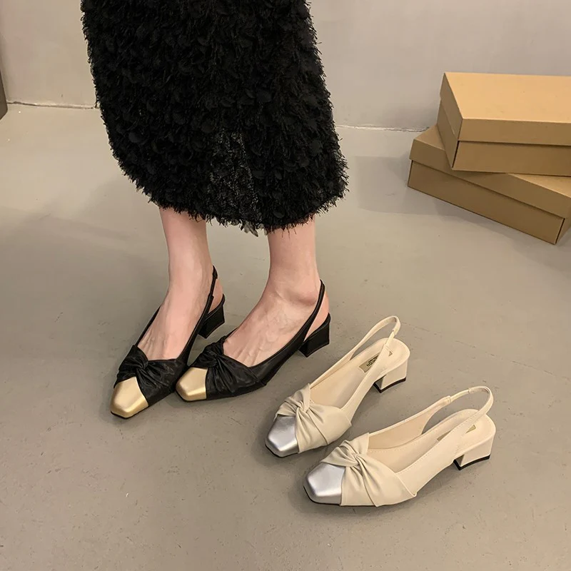 DEANWANGKT  Chunky Heel Square Toe Low-Cut Toe Cap Back Air Evening Sandals Women's New Chic Chanel-Style Women's Shoes for Summer - Deanwangkt