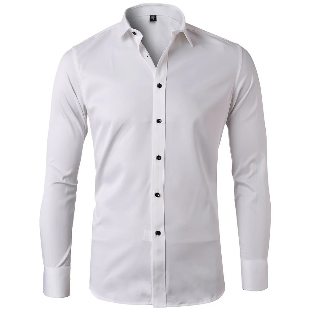 DEANWANGKT 2025 high-end men's shirts long sleeves  new Popular trade business formal men's elastic non-ironing shirts men's - Deanwangkt