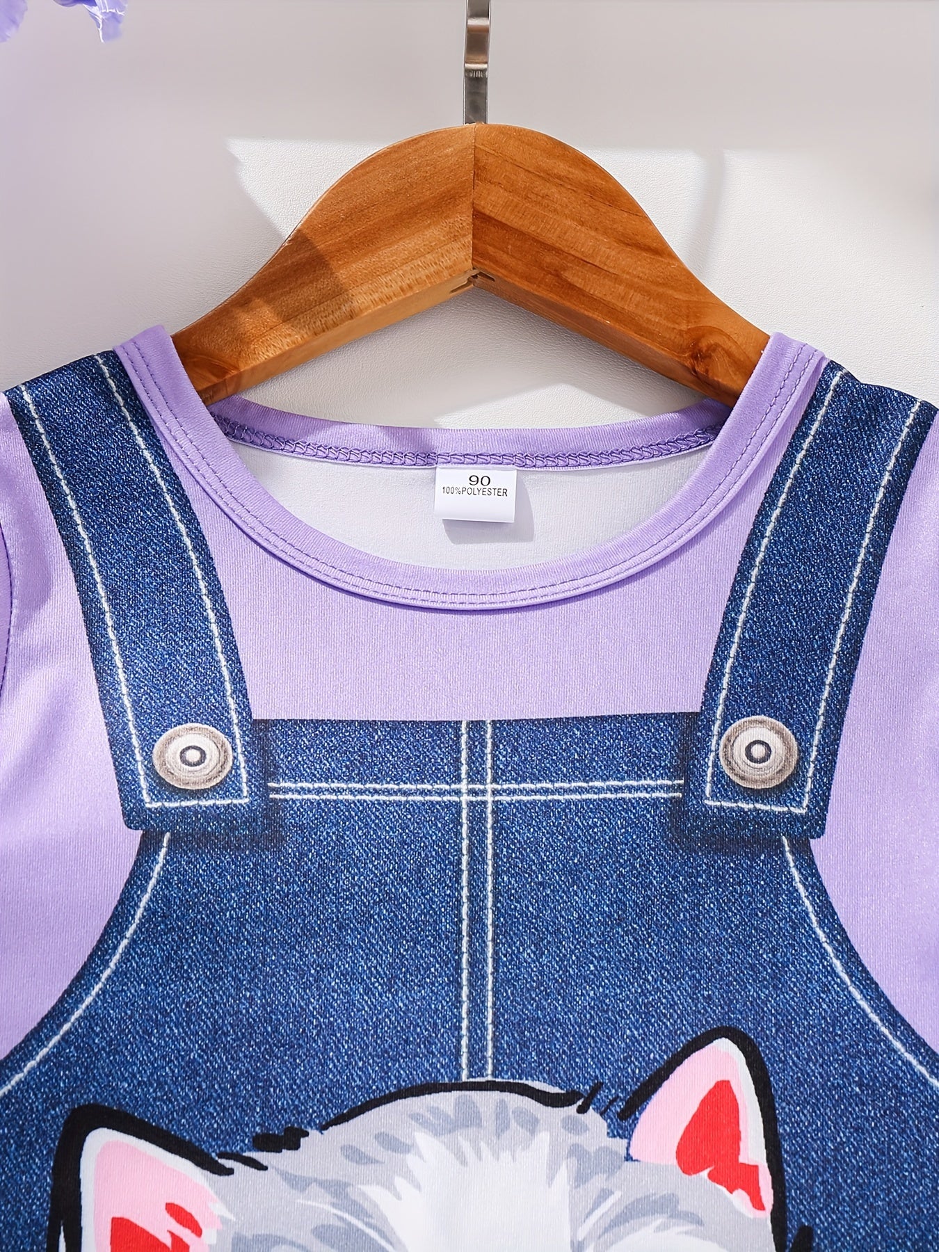 Girls Adorable 3D Cartoon Cat Graphic Round Neck Short Sleeve Dress - Soft Slight Stretch Polyester Fabric, Elegant Style, Machine Washable, Perfect for Spring, Summer, and Fall Daily Wear - Deanwangkt