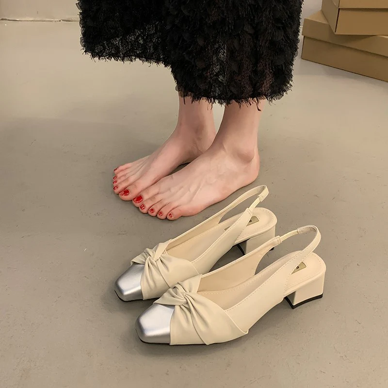 DEANWANGKT  Chunky Heel Square Toe Low-Cut Toe Cap Back Air Evening Sandals Women's New Chic Chanel-Style Women's Shoes for Summer - Deanwangkt