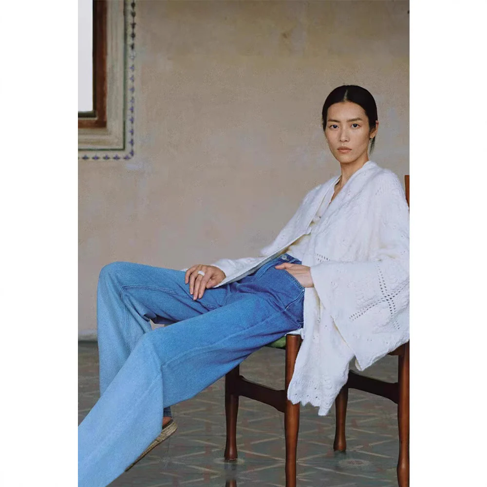 Siyuan light retro gradual change washed straight jeans women's summer new high waist comfortable loose and thin pants 9055 - Deanwangkt