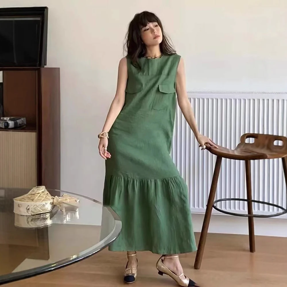 Siyuan  design sense niche sleeveless fishtail linen vest skirt summer temperament vest dress women 7373 - Deanwangkt