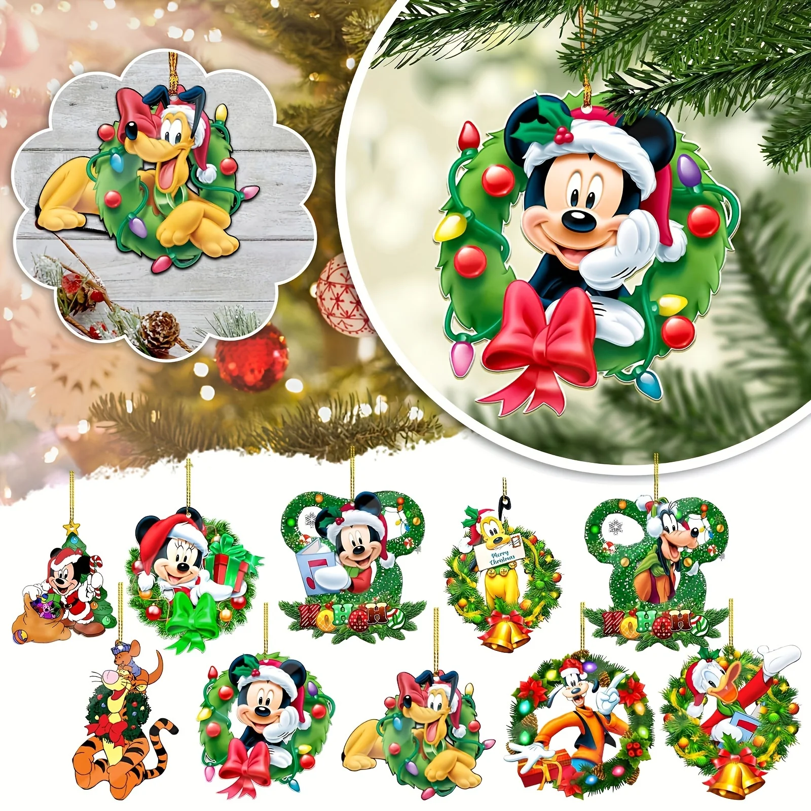 10-Pack Vibrant Cartoon Christmas Tree Ornaments - Fairy Tale Themed Holiday Party Decorations for Home & Kitchen - Acrylic, Plug-in Free, No Feather, for a Joyful Festive Atmosphere - Deanwangkt