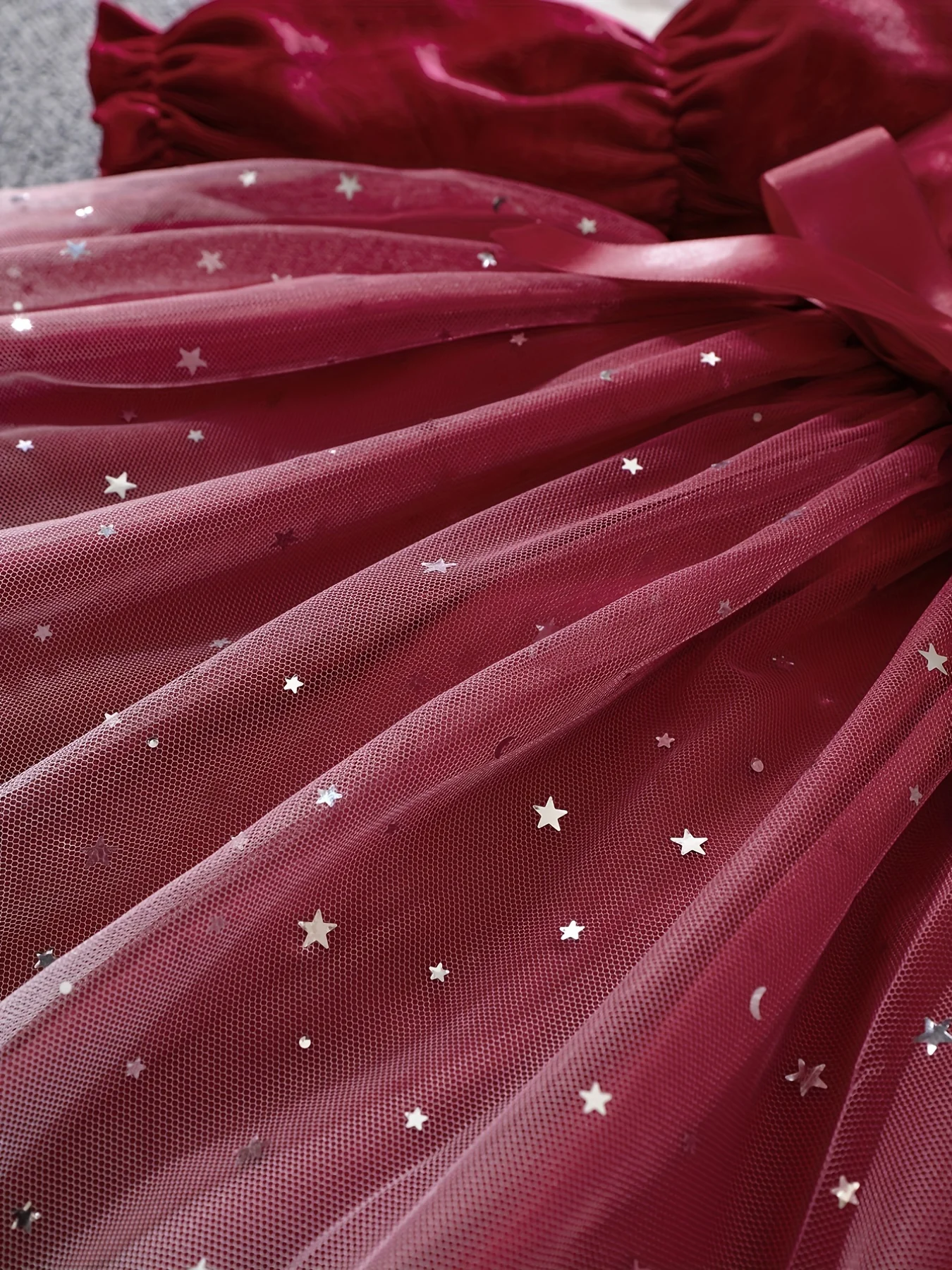 Girls' Gradient Mesh Christmas Velvet Stitching Lace-up Princess Dress For Autumn And Winter - Deanwangkt