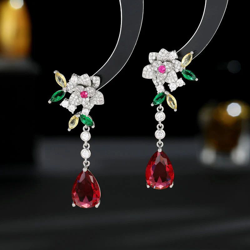 2025 S925 silver needle light luxury earrings wholesale tide high sense flower zircon camellia long fringed water drop earrings - Deanwangkt