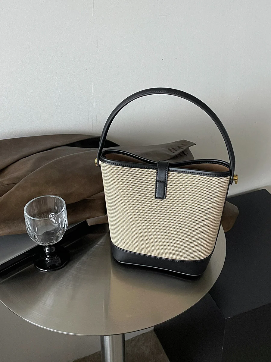 New Bags Summer Women's Crossbody Canvas Shoulder Bag Large Capacity Genuine Leather Niche High-Grade Exquisite Bucket Bag - Deanwangkt