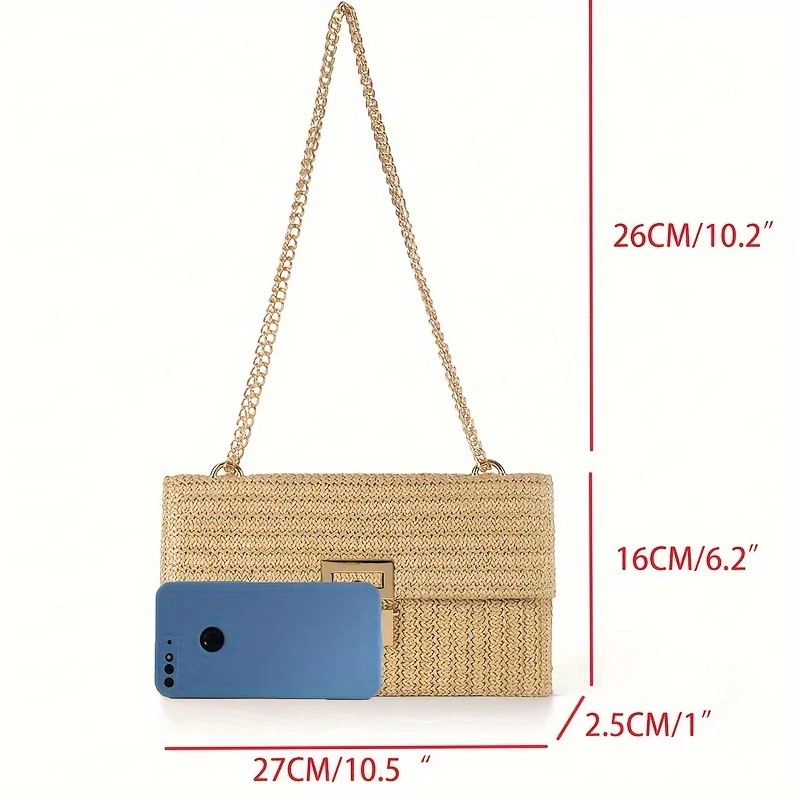 Chic Bohemian & Striped Braided Shoulder Bag - Secure Kiss Lock, Holiday Themed, Polyester Lined, Travel-Ready for Women - Deanwangkt