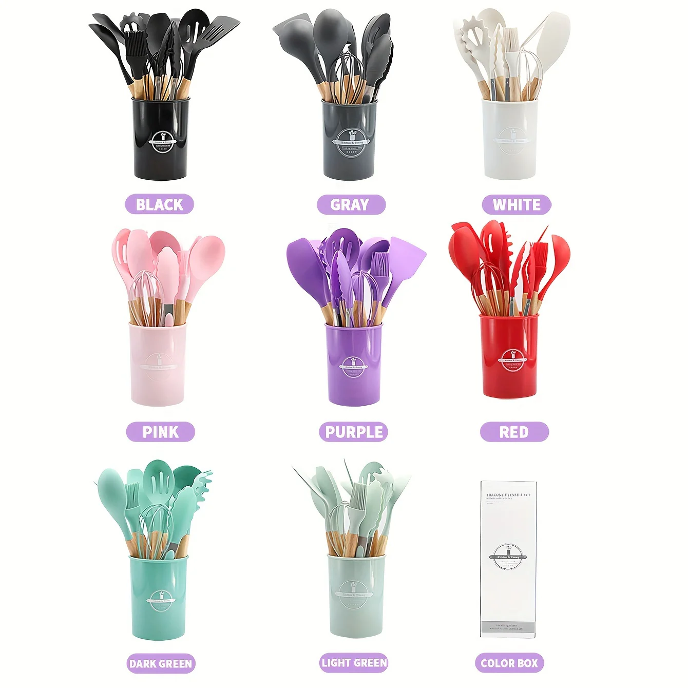 11/12pcs Deluxe Kitchenware Set - Wooden Handle, Non-Stick Silicone Cooking Pots, Spoons, Shovels, and Storage Bucket - Complete Cooking Essentials for Home and Restaurant Chefs - Deanwangkt