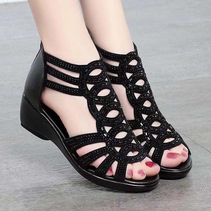 DEANWANGKT  Wholesale Soft Leather Roman Sandals Women's Summer 2022 New Soft Bottom Mom Shoes Fashion Outerwear Women's Sandals Wedge Women's Sandals - Deanwangkt