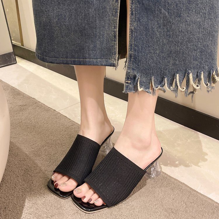 DEANWANGKT  Cross-Border Foreign Trade  Summer New European and American plus Size Flying Woven  Breathable Comfortable High Heel Slippers for Women Wholesale - Deanwangkt