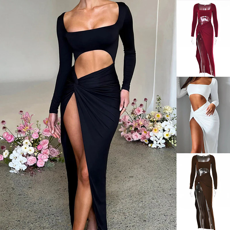 2025  Summer New European and American Women's Clothing Elegant Fashion Temperament Navel Tight Waist Hot Girl Sexy Dress - Deanwangkt