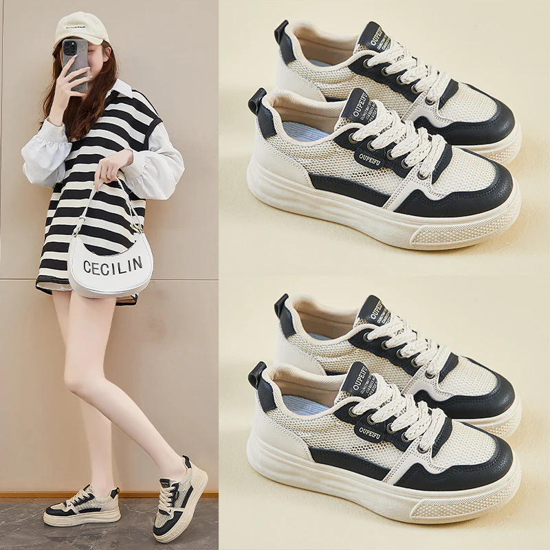 2025 summer little white shoes new Korean version ins female students thick sole heightening mesh breathable casual XF1239-3 - Deanwangkt