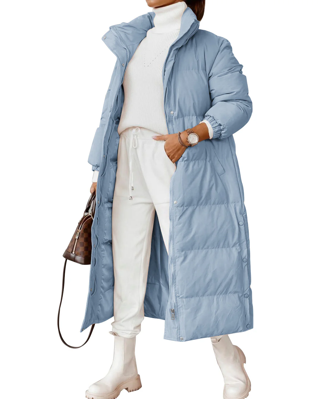 Cross-border European, American autumn and winter women's clothing  solid color stand-up collar extended cotton-padded clothing fashion zipper long-sleeved pocket jacket - Deanwangkt