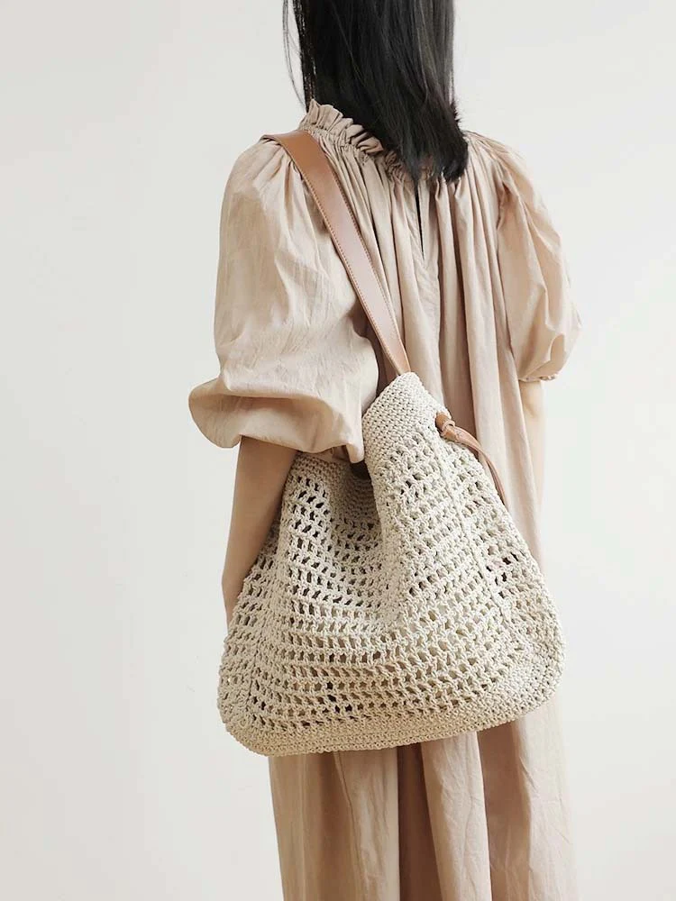 Siyuan, large-capacity rope woven hollow tote bag, seaside vacation beach bag, large bag, shoulder messenger bag 9019. - Deanwangkt