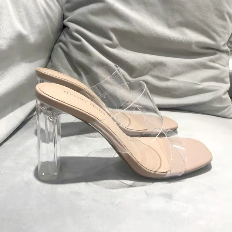 DEANWANGK   New Summer Transparent Sandals Women's Mid Heel Chunky Heel Crystal High Heels Fairy Style Strap Sandals - Deanwangkt
