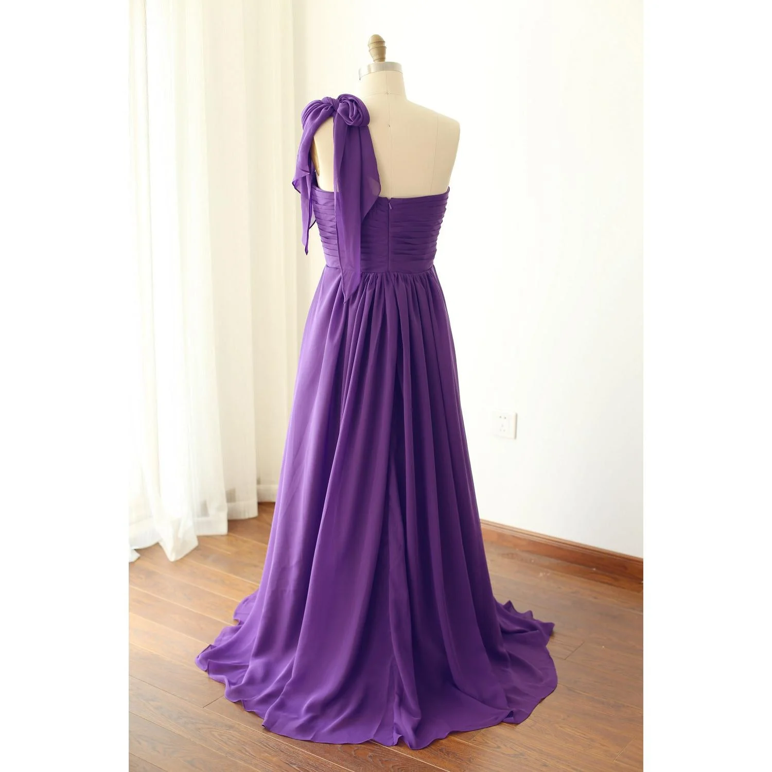 Solvbao Simple Purple Chiffon Sweetheart Floor Length Bridesmaid Dress, Simple Bridesmaid Dress - Deanwangkt
