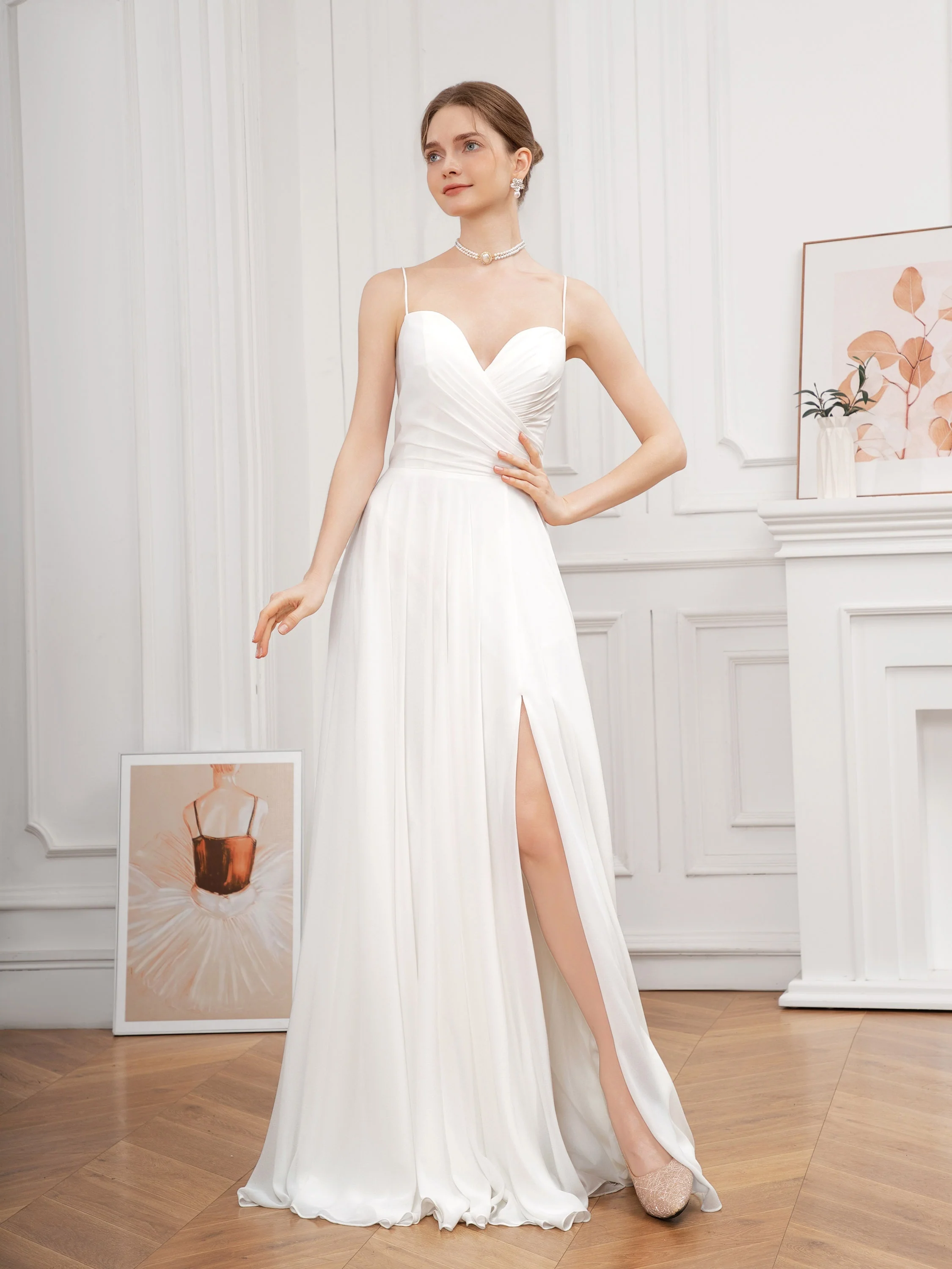 Exquisite Spaghetti Strap A-Line Wedding Dress - Delicate Design, Flattering Silhouette, Dramatic Split Front - Ideal for Wedding Party, Prom, or Formal Events, Womens Cloth Material - Deanwangkt