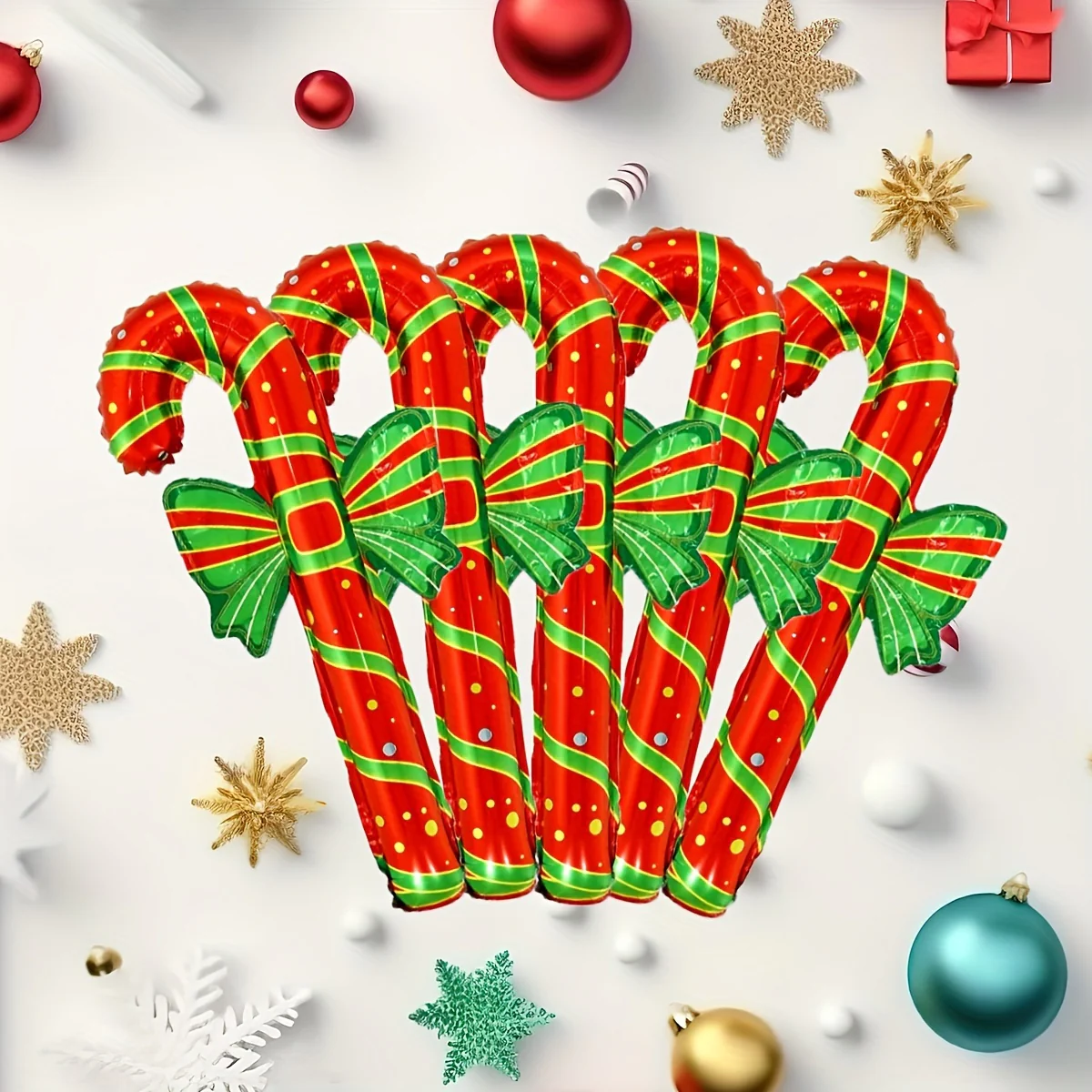 5-Pack Vibrant Candy Cane Balloons with Bowknots - Inflatable Aluminum Foil Decorations for Festive Holiday Home & Kitchen, No Power Required, Assorted Colors, Easy to Inflate and Deflate, Reusable, Perfect for Christmas Party Decor, Holiday Celebrat - Deanwangkt