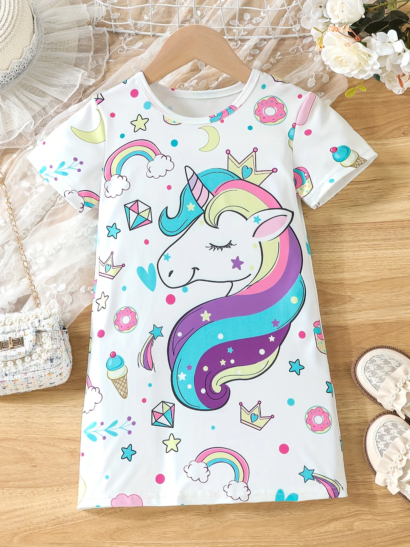 Summer-Ready Princess & Heart Graphic Dress for Girls | Casual Style, Comfort Fit & Easy Care - Deanwangkt