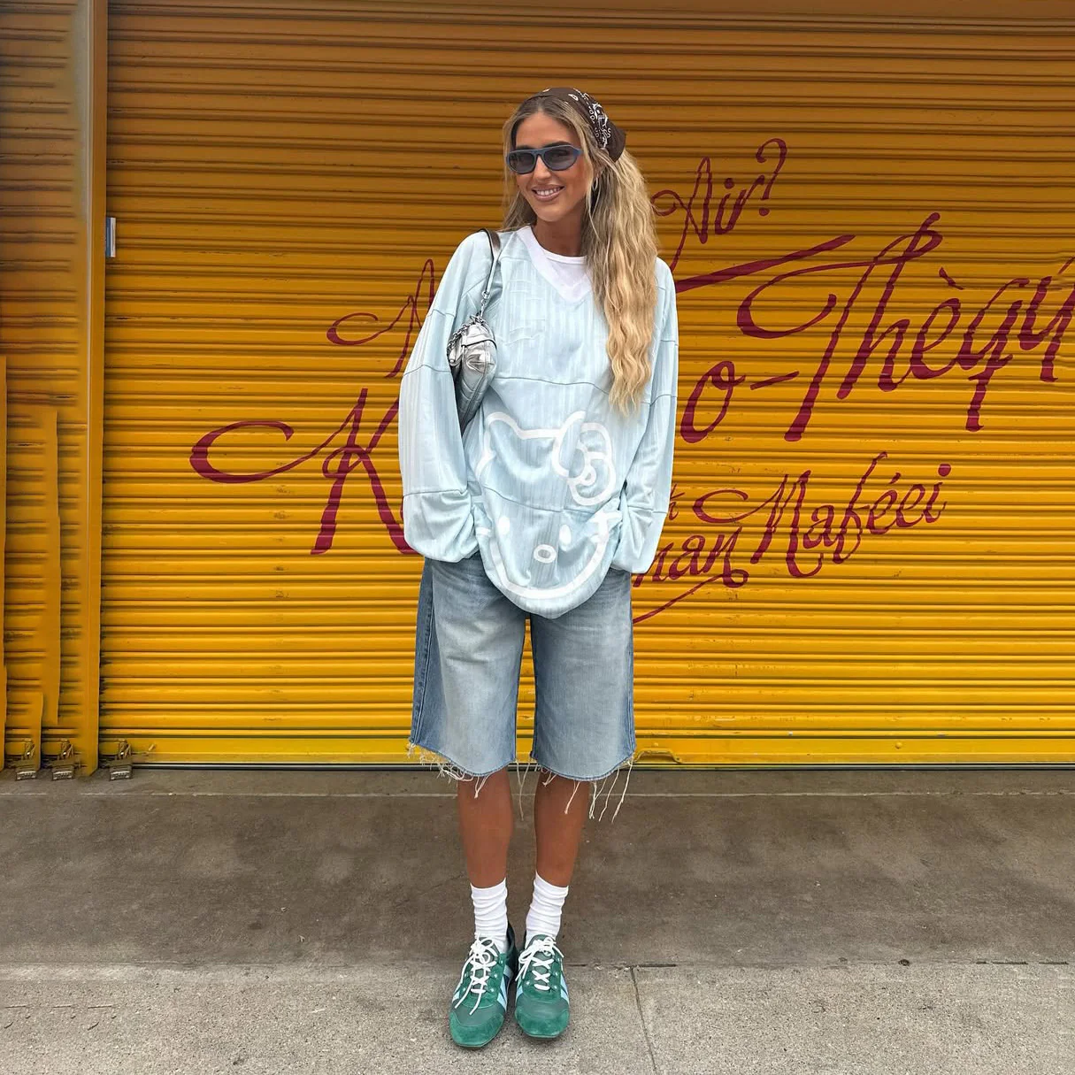 summer new Kitty cat pattern striped long-sleeved T-shirt women's V-neck loose Spice girl street casual, versatile - Deanwangkt