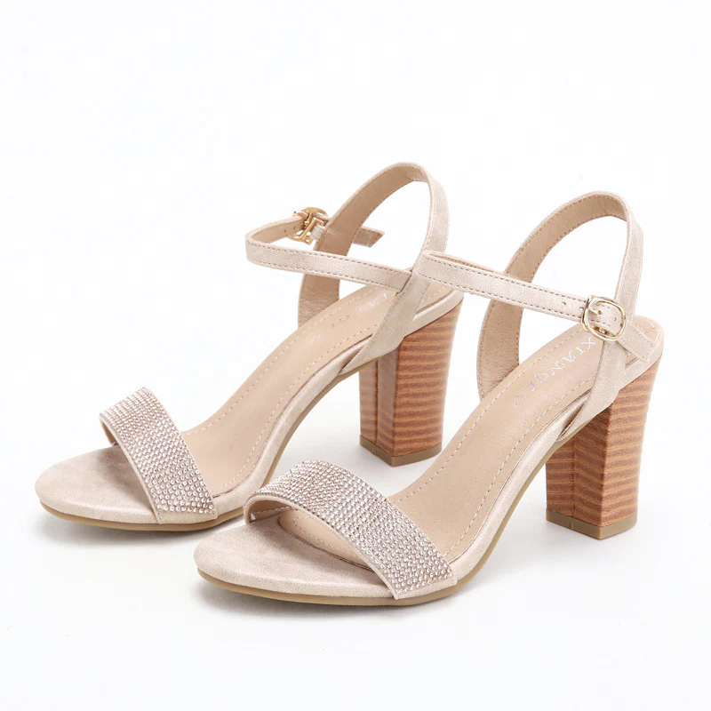 DEANWANGKT  Strap Sandals Women's Summer New Women's Shoes Women's Rhinestone Fairy Style Chunky Heel High Heels 420-1 - Deanwangkt