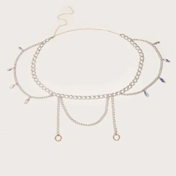 2025  3119 New hot-selling ring pendant crystal grain pendant fringed chain side pendulum chain handmade waist chain body chain - Deanwangkt