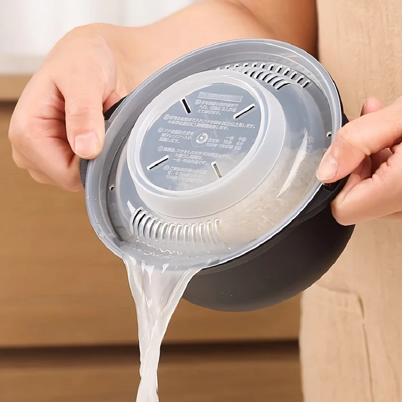 1pc Single-Serving Microwave Rice Cooker Bowl - Double Boilers with Non-Stick Material, Clear Lid & Steam Vent, BPA-Free, 29.08oz (860ml) Capacity, Easy Cooking, Kitchen Essentials for Healthy Meal Preparation - Deanwangkt