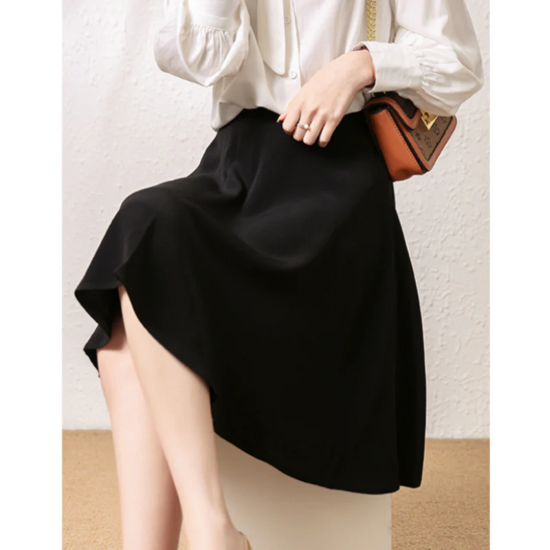 2025 Acetate skirt spring a word, comfort big swing skirt women's clothing  spring new high waist umbrella skirt medium and long skirt - Deanwangkt