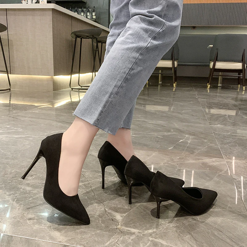 DEANWANGK  Spring and Autumn New Black High Heels Women Low-Cut Pointed-Toe Stilettos Sexy High Sense Classy Shoes - Deanwangkt