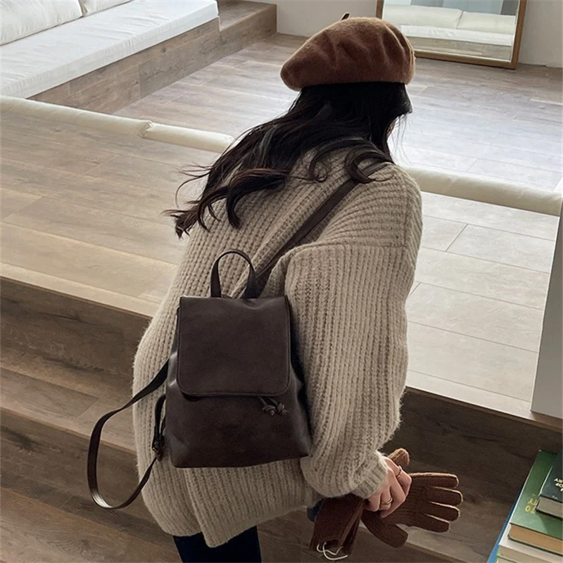 Xiaohongshu Same Style Small Retro Brown Backpack for Women  Spring and Summer New Ins Simple All-Match Shoulder Bag - Deanwangkt