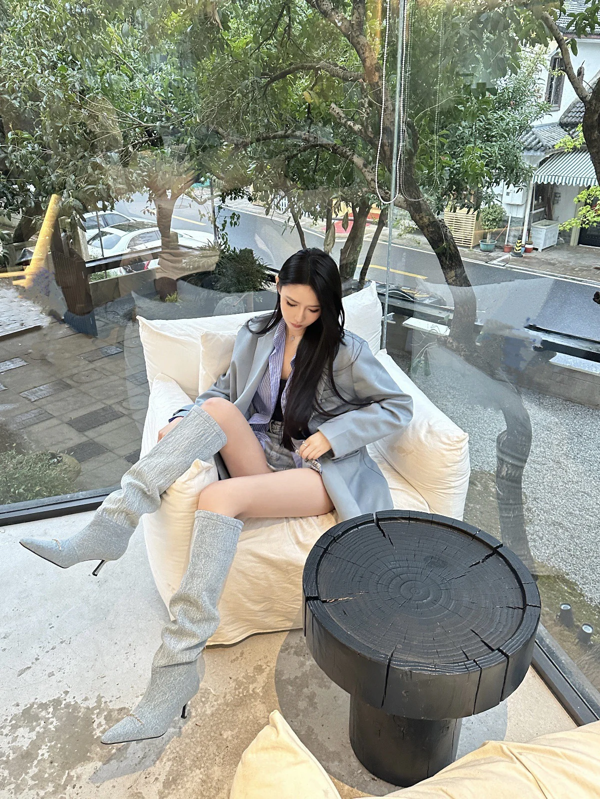 2025  popular new 2025 style pointed cowboy boots women's versatile pleated piled boots thin heel and thin knee fashion boots - Deanwangkt