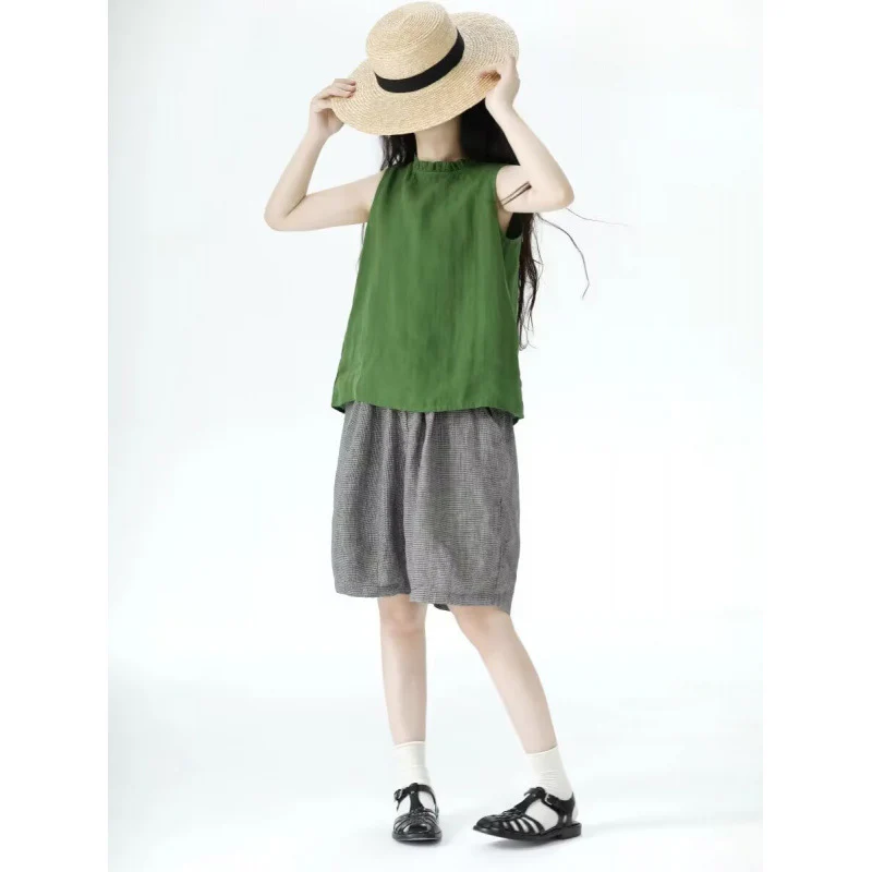 Green small fresh vest women's  summer new fashion niche design fungus collar age-reducing sleeveless top - Deanwangkt