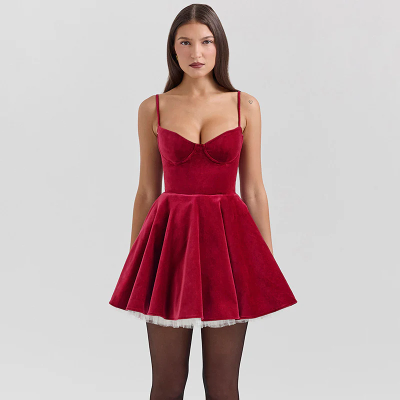 2025 DEANWANGKT   autumn and winter new  women's clothing sexy Spice Girl V-neck halter waist slim suspender dress - Deanwangkt