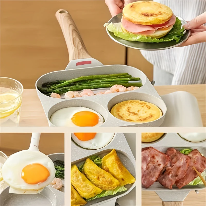 1 Pc Premium Four-hole Non-stick Frying Pan - Perfect for Household Kitchen, Effortless Breakfast Cooking - Eggs, Hamburger, Steak - Durable, Easy Clean, Space-Saving Design - Deanwangkt
