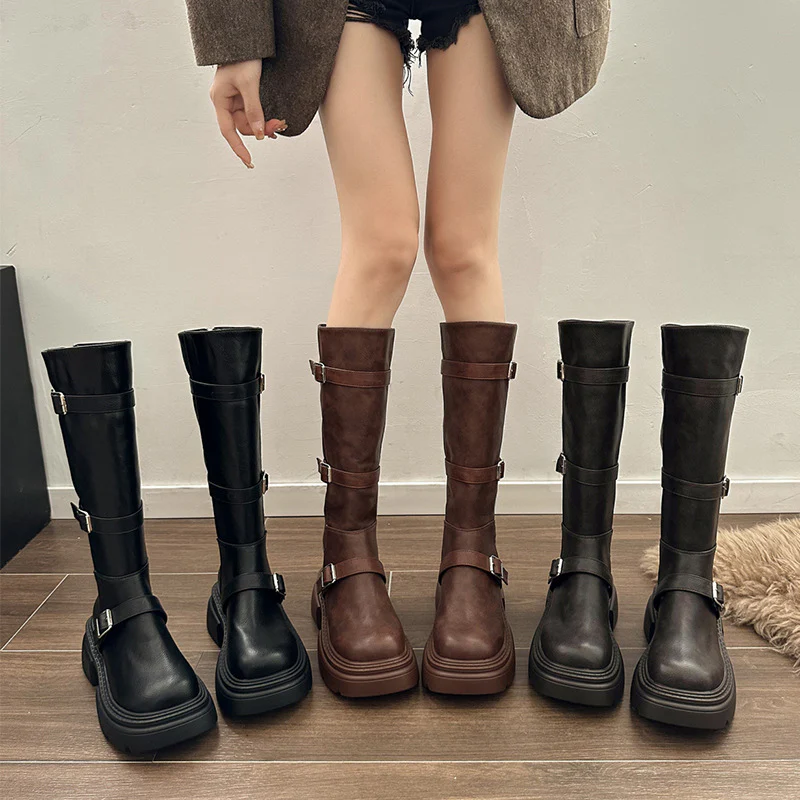 2025  Long boots women's autumn popular new thin boots small thick heel thick sole versatile but knee knight boots - Deanwangkt