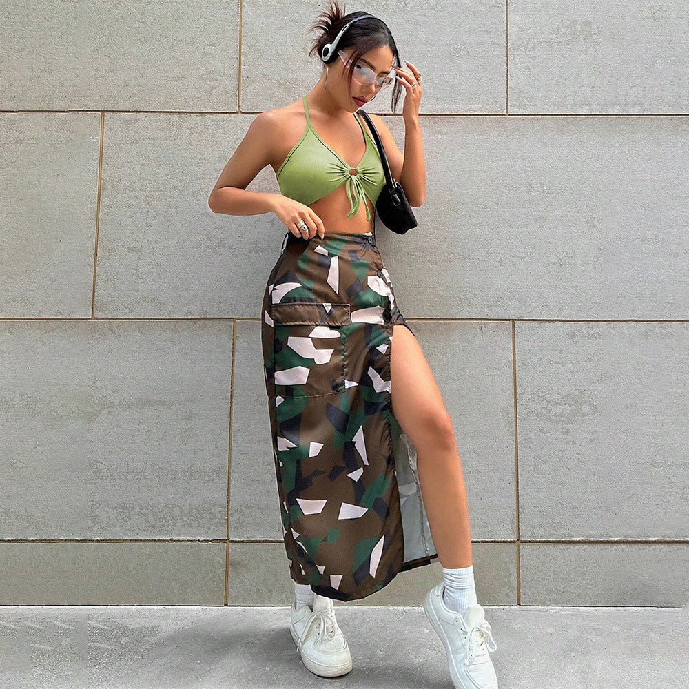 ins popular popular  New sexy babes small pit strip chest pleated hollow slim lace-up vest - Deanwangkt