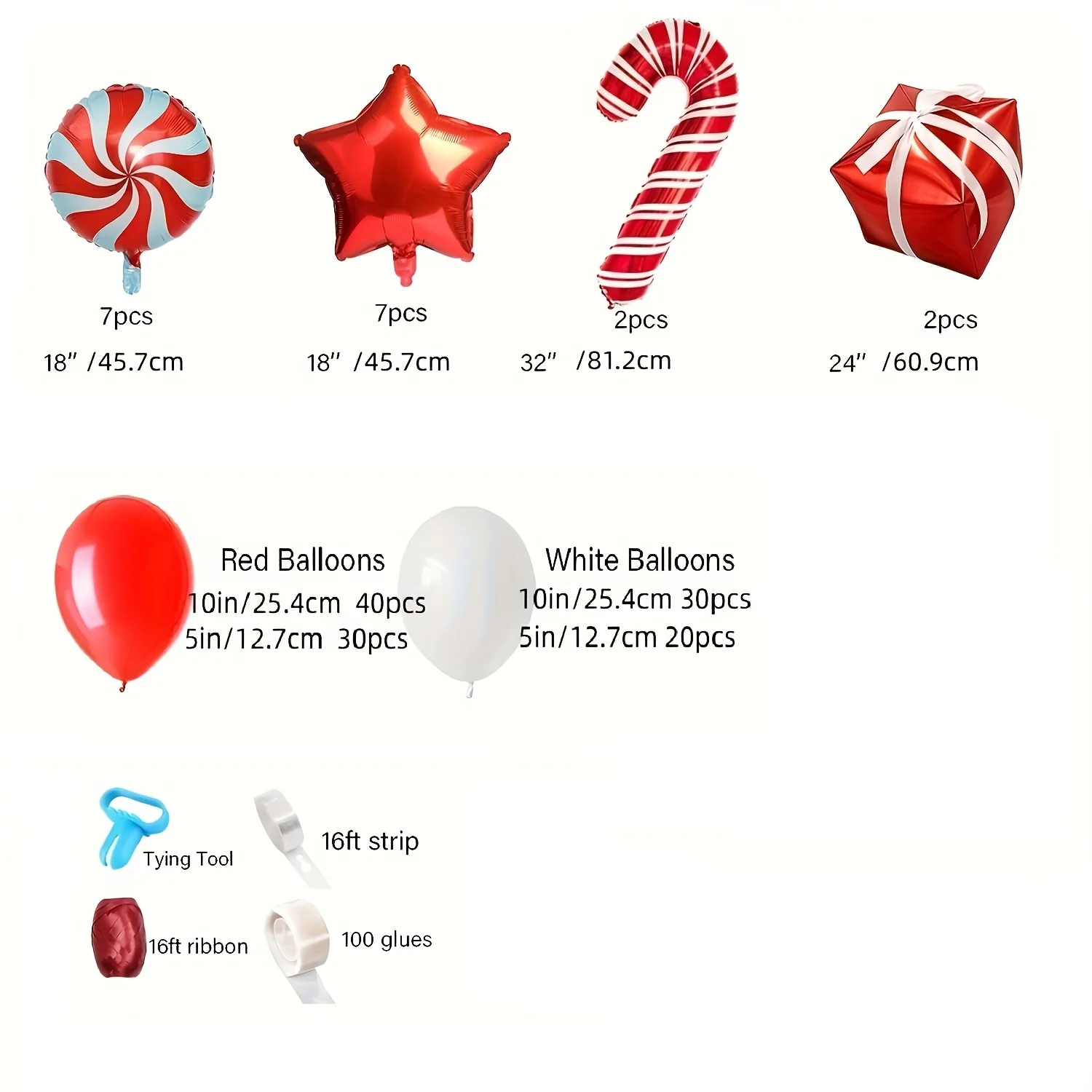 147pcs Ultimate Christmas Balloon Garland Arch Kit with Red & White Balloons, Candy Cane, Gift Box, Red Star Foil Balloons for Indoor & Outdoor Party Decorations - Deanwangkt