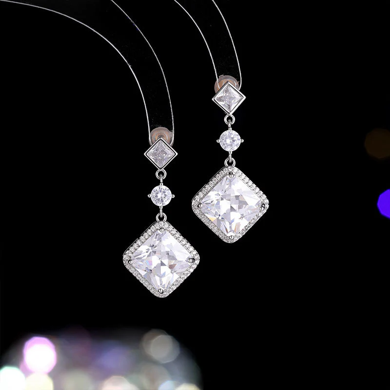 2025 popular New  Light Luxury Earrings Rhombus Geometric Design Sense Sugar Cube Celebrity Temperament Premium Wedding Earrings - Deanwangkt